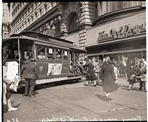 Record Player Prints: People Around Cable Car on Turntable