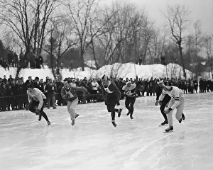 Hanover Prints: People Competing in a Ice Skating Race