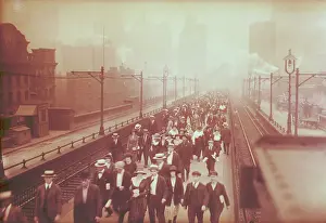 Subway Prints: People Crowd Walkway on Brooklyn Bridge