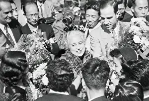 People Crowding Around Mrs. Vijaya Pandit