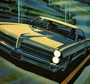 Vintage Car Illustrations Gallery: People Driving Vintage Car at Night