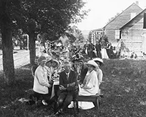 Reunion Prints: People At Farm Reuinion Seatd At Table