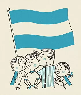 Images Dated 29th October 2012: Four People and a Flag