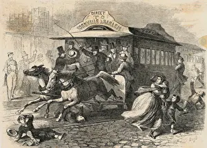 People Fleeing from Speeding Trolley Car