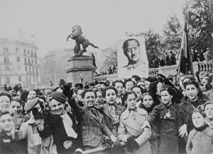 Barcelona Prints: People Gathering to Greet Troops
