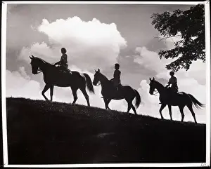 Pastoral Prints: People On Horses Ride On Trail/Silhouett