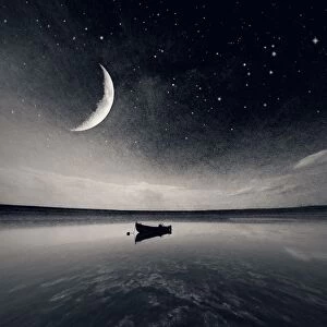 Images Dated 16th July 2014: No People, Outdoors, Night, Dramatic Sky, Moon, Star Field, Lake, Boat, Transportation