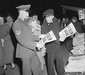 Newspaper Prints: People Reading Headline Announcing Death of Stalin