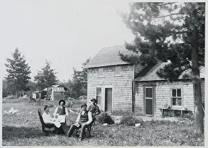 Minnesota Prints: People Relaxing Outside Farm House