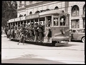 Bogota Prints: People Riding A Street Car In Bogata
