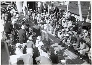 Megaphone Prints: People on Ship Deck/Man W/Megaphone