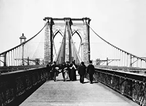 Everyday Scene Prints: People Strolling Along the Brooklyn Bridge