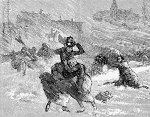 Snowfall Prints: People in Union Square During Blizzard, 1888