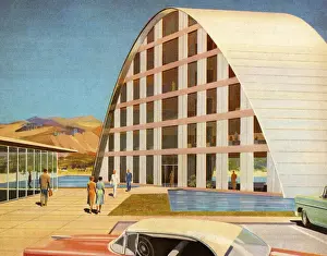 People Walking into Modern Building