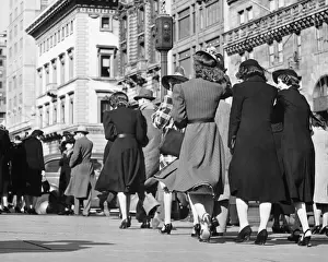 People walking on street, (Rear view), (B&W)