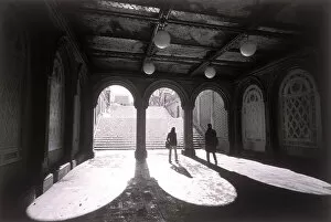 Underneath Gallery: People walking underneath terrace in Central Park