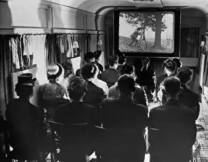 People Watching Movie in Railroad Dining Car 1947