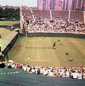 Tennis Court Prints: People Watching Tennis Match at Forest Hills Stadium