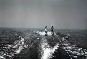 Ocean And Sea Prints: Two people waterskiing