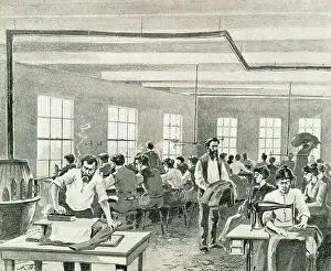 Wash Drawing Prints: People Working in Sweat Shop
