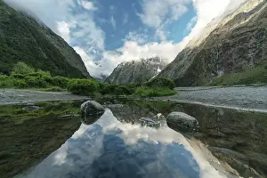 Perfect reflection at Monkey Creek, Fiordland region, South Island, New Zealand