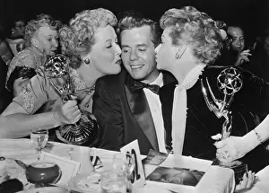 Emmy Award Ceremonies Prints: Performer Desi Arnaz Being Kissed by Lucille Ball and Vivian Vance