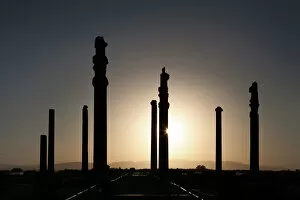 Backgrounds Collection: Persepolis ancient columns at sunset, Iran