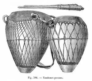 Persian Culture Collection: Persian drums engraving 1881