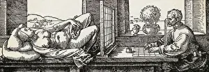 Visual Artists Prints: Perspective Drawing of a Reclining Woman by Albrecht Durer