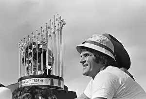 Pete Rose Smiling, Looking At Trophy
