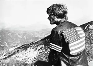 Peter Fonda Wearing Leather Jacket with American Flag