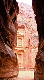 Desert Prints: Petra Archaeological site - The Treasury seen from the Siq exit