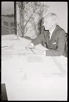 Philip Johnson with his City Map Plan