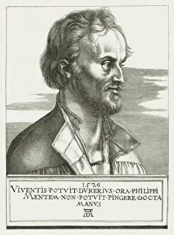 Change Gallery: Philipp Melanchthon (1497-1560), by Albrecht DAOErer, wood engraving, published 1881