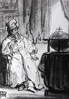 Wash Drawing Prints: Philosopher In His Study Meditating