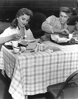 Photo of Elvis Presley on the set of Love Me Tender