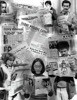 Photo Montage of Diverse New Yorkers Reading Ethnic News in 1970's