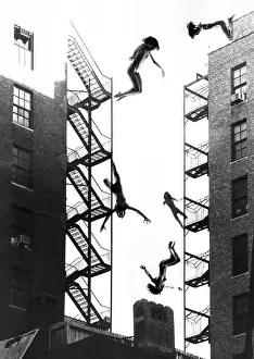 Photo Montage of Nude Women Jumping Out of Buildings in 1960's