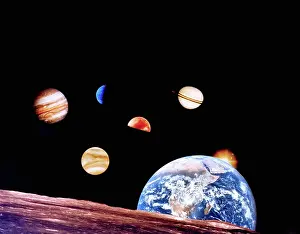 Planetology Prints: Photo Mosaic of Planets and Earth's Moon