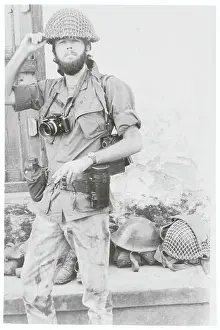 East Pakistan Prints: Photographer Wearing Soldier's Helmet