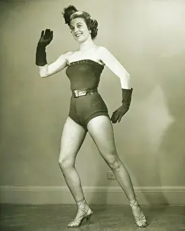 Strapless Prints: photography, black and white, Full length, Black, Smiling, Standing, Old fashioned