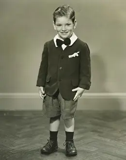 Only Boys Prints: photography, black and white, Looking away, Full length, Smiling, Standing, Elegant