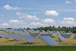 Photovoltaic site, solar modules on a meadow, solar power plant, Altmuhltal, Bavaria, Germany