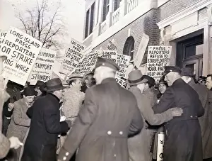 Jamaica Prints: Picketers with Signs and Police at Long Island Press