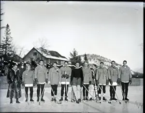 Prints of (Original Caption) 12/30/25-Lake Placid, New York: Photo shows a group picture of the Williams College hockey team which engaged in a game of hockey with the Yale team at Lake Placid Frozen Moments: A Journey Through Hockey History: Picture Of Williams College Hockey Team