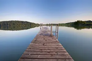 Baden Prints: Pier on Lake Mindelsee, Baden-Wuerttemberg, Germany, Europe