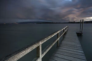 Images Dated 24th September 2012: A pier in Markelfingen on Lake Constance in the evening, Germany, Europe, PublicGround