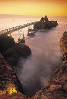 Aquitaine Prints: Pier on ocean, Le Rocher de la Vierge, Aquitaine, France