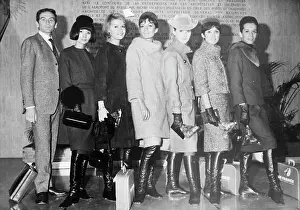 Pierre Cardin With Models At Airport