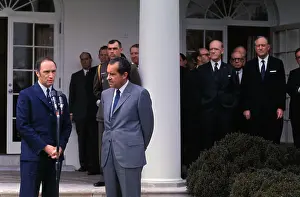 Pierre Elliot Trudeau Speaking Alongside Richard Nixon